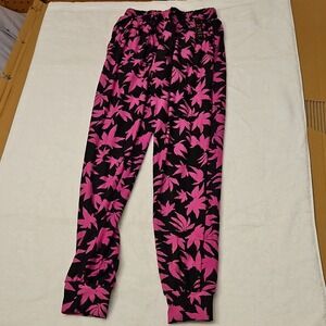 Eevee Womens Pink Black Leaf Print Joggers Elastic Waist Tapered Pants Small NEW